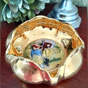 Vintage, Osbourne China 22K Gold Hand painted Victorian Couple Decorative Bowl